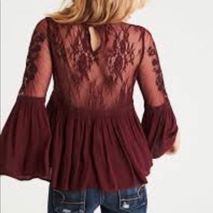 American Eagle maroon lace long sleeve